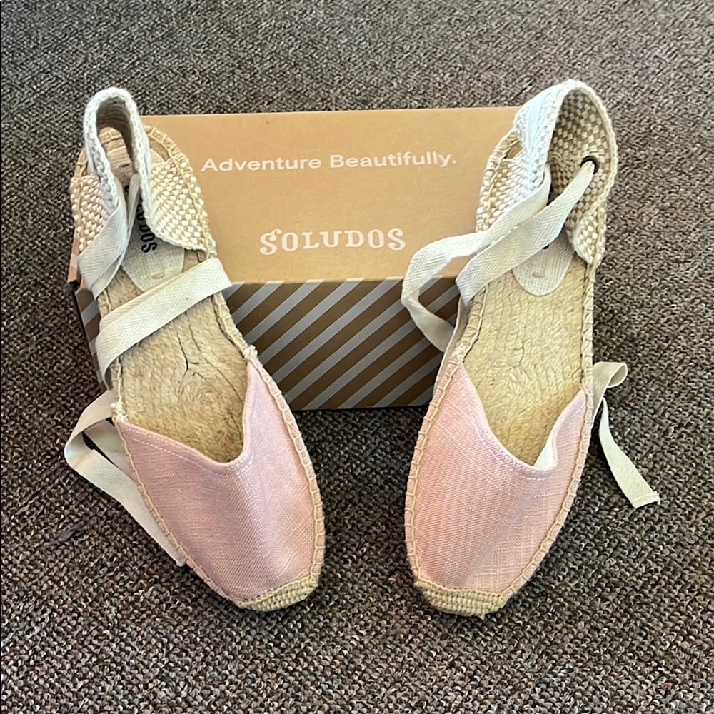 Soludos Pink Espadrille Flats with Ankle Ties